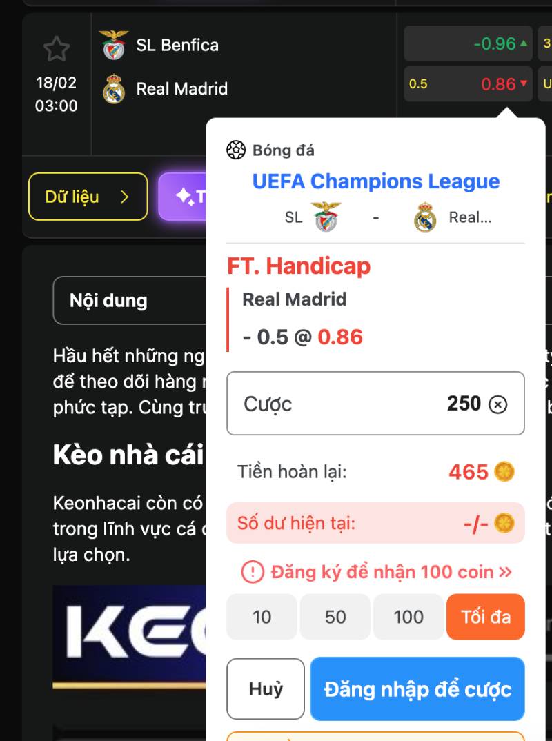 Cách tính tiền và cơ chế thắng thua của kèo chấp 0.5