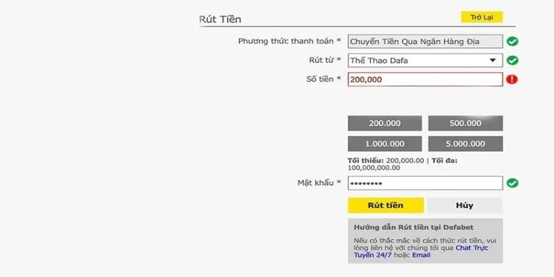 Hướng dẫn rút tiền Dafabet chi tiết
